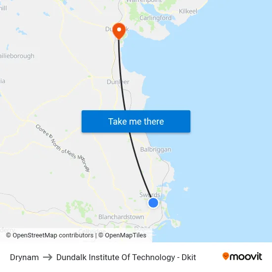 Drynam to Dundalk Institute Of Technology - Dkit map
