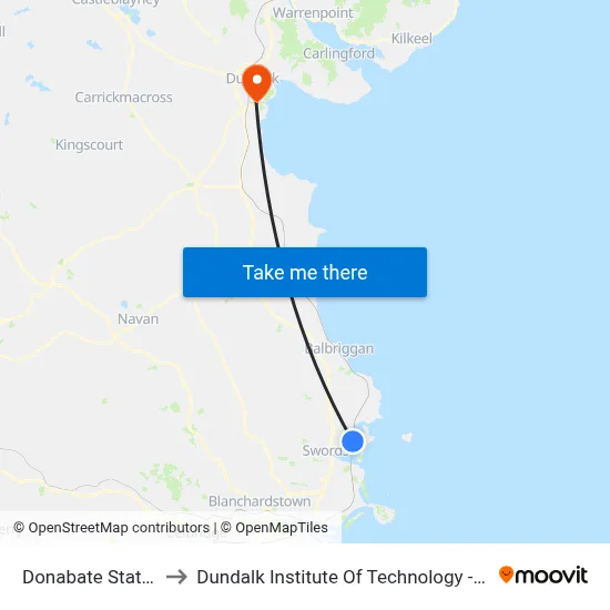 Donabate Station to Dundalk Institute Of Technology - Dkit map