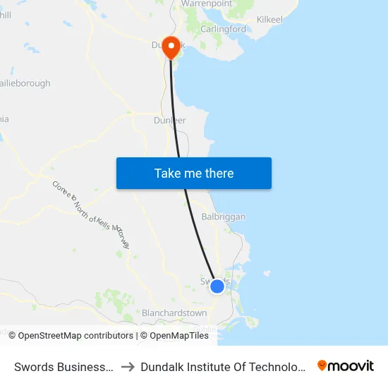Swords Business Park to Dundalk Institute Of Technology - Dkit map