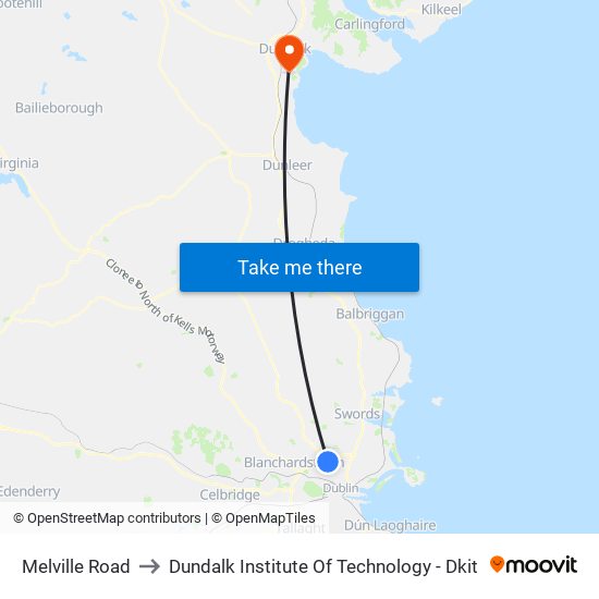 Melville Road to Dundalk Institute Of Technology - Dkit map