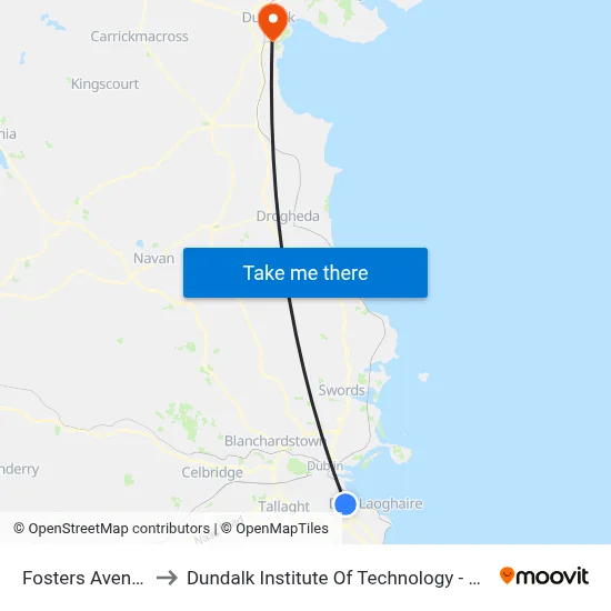 Fosters Avenue to Dundalk Institute Of Technology - Dkit map