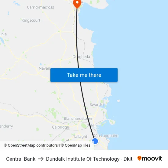 Central Bank to Dundalk Institute Of Technology - Dkit map