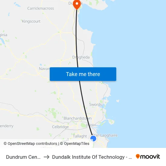 Dundrum Centre to Dundalk Institute Of Technology - Dkit map