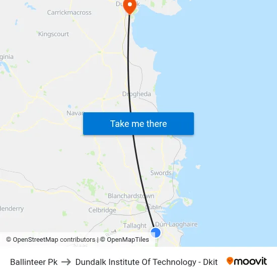 Ballinteer Pk to Dundalk Institute Of Technology - Dkit map