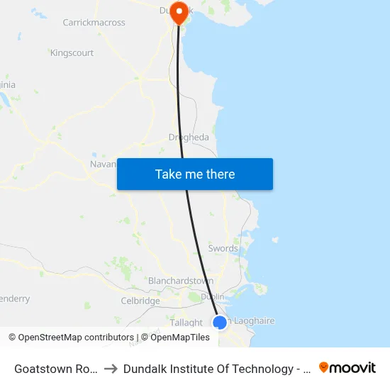 Goatstown Road to Dundalk Institute Of Technology - Dkit map