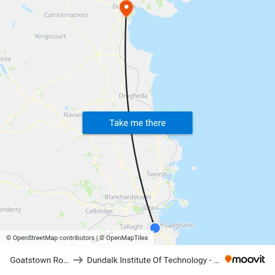 Goatstown Road to Dundalk Institute Of Technology - Dkit map