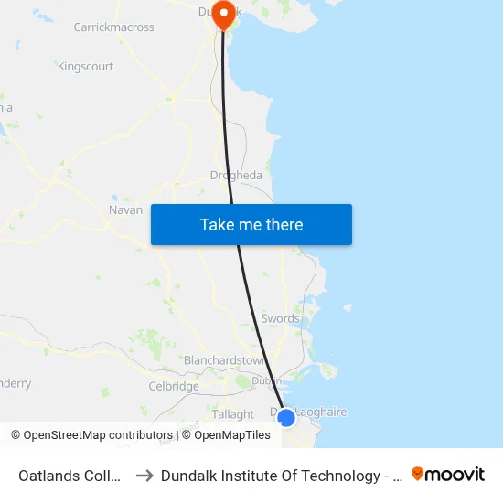 Oatlands College to Dundalk Institute Of Technology - Dkit map