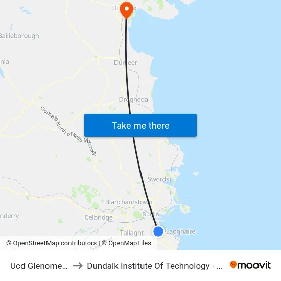 Ucd Glenomena to Dundalk Institute Of Technology - Dkit map