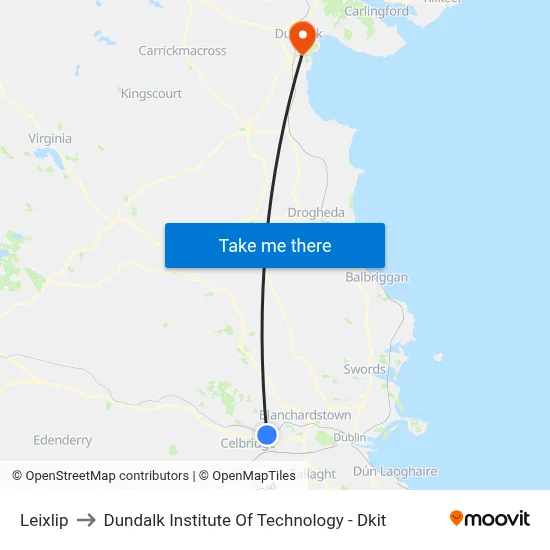 Leixlip to Dundalk Institute Of Technology - Dkit map