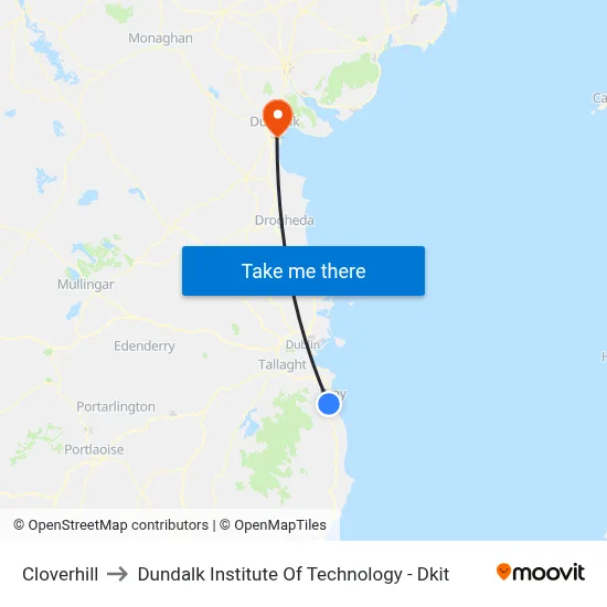 Cloverhill to Dundalk Institute Of Technology - Dkit map