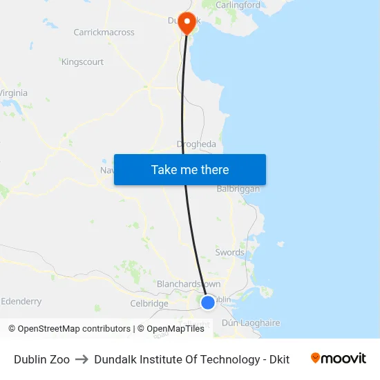Dublin Zoo to Dundalk Institute Of Technology - Dkit map