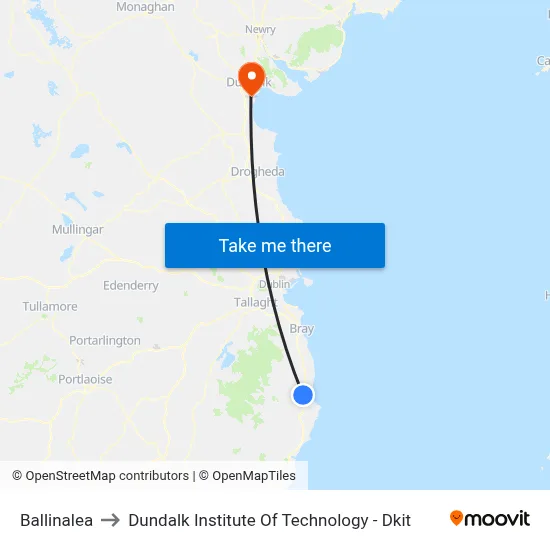 Ballinalea to Dundalk Institute Of Technology - Dkit map