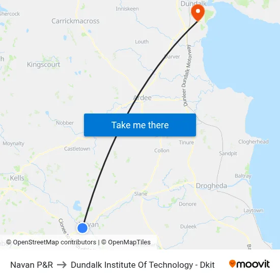 Navan P&R to Dundalk Institute Of Technology - Dkit map
