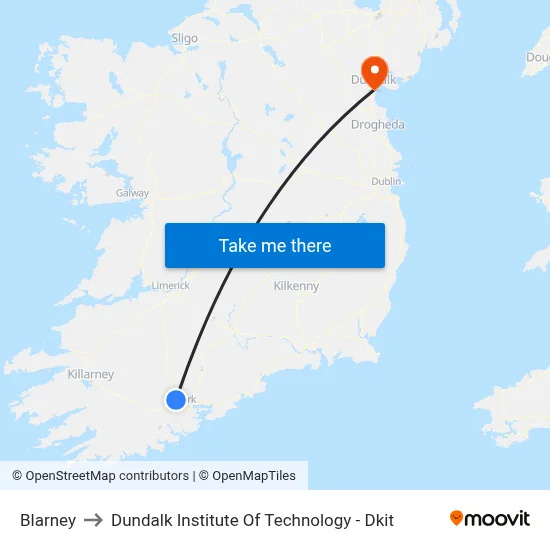 Blarney to Dundalk Institute Of Technology - Dkit map