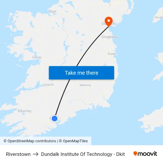 Riverstown to Dundalk Institute Of Technology - Dkit map