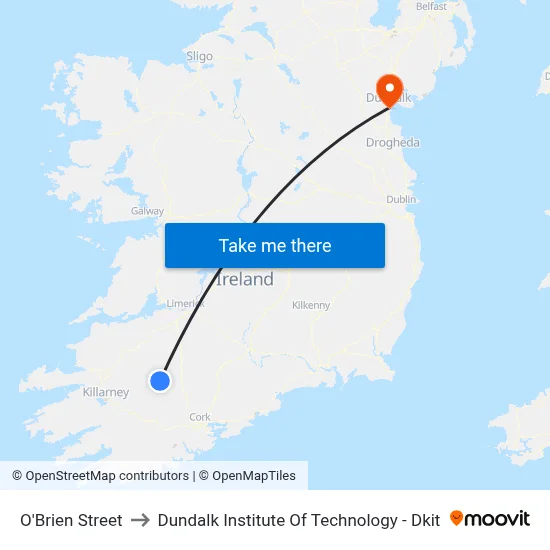 O'Brien Street to Dundalk Institute Of Technology - Dkit map