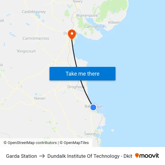 Garda Station to Dundalk Institute Of Technology - Dkit map