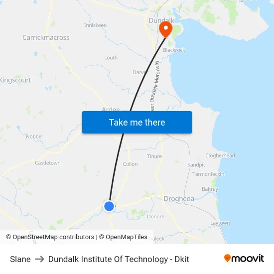 Slane to Dundalk Institute Of Technology - Dkit map