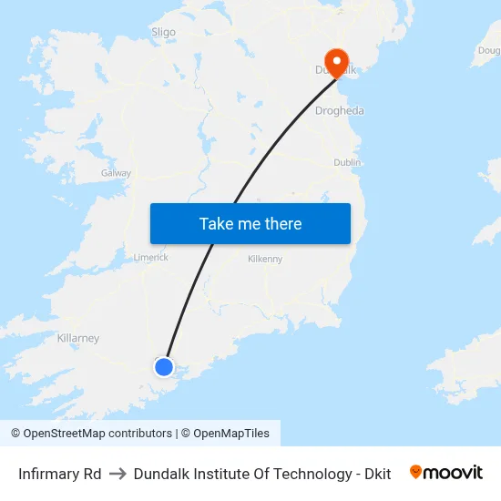 Infirmary Rd to Dundalk Institute Of Technology - Dkit map