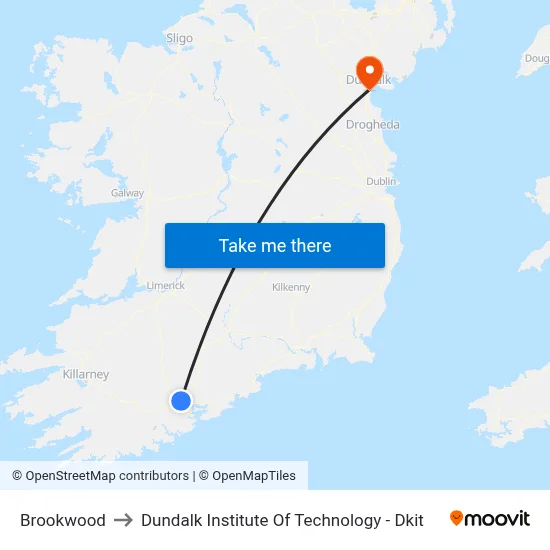 Brookwood to Dundalk Institute Of Technology - Dkit map