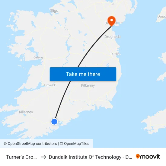 Turner's Cross to Dundalk Institute Of Technology - Dkit map