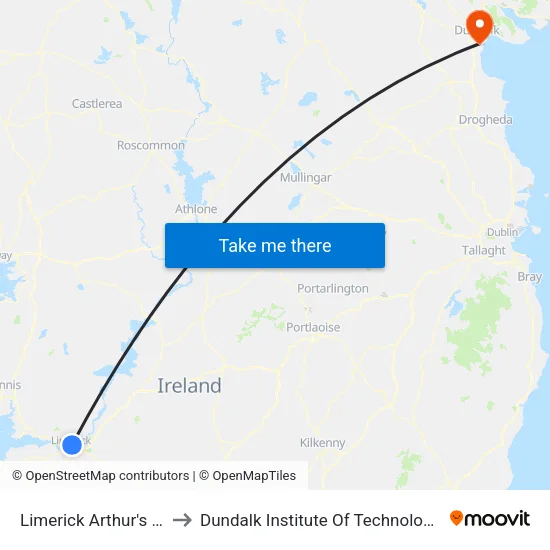 Limerick Arthur's Quay to Dundalk Institute Of Technology - Dkit map