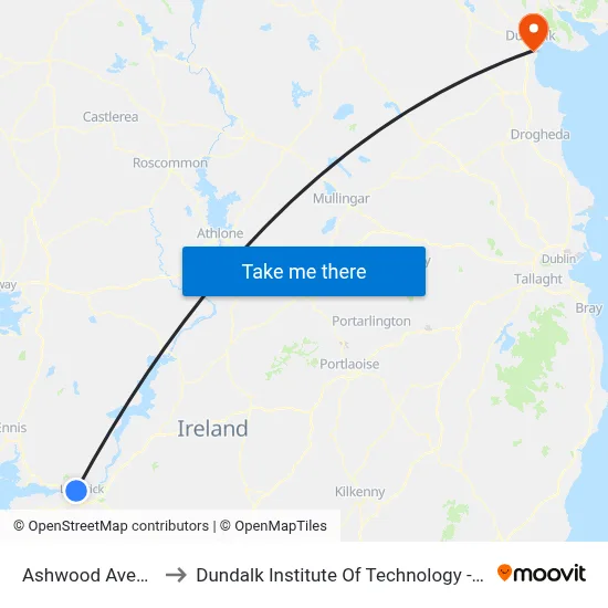 Ashwood Avenue to Dundalk Institute Of Technology - Dkit map