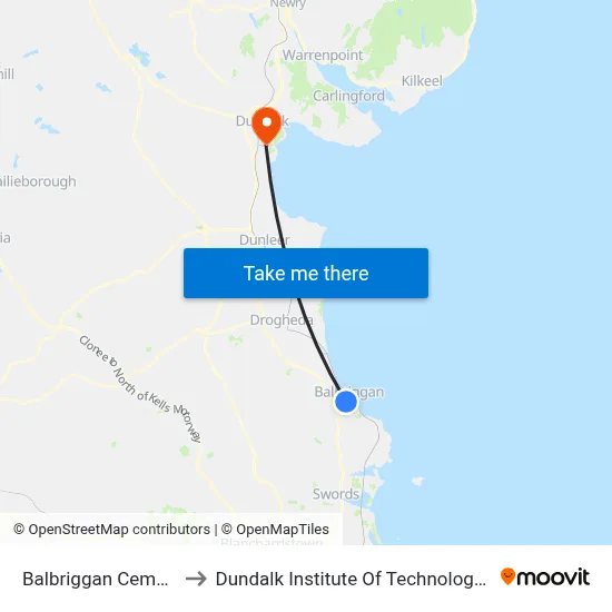 Balbriggan Cemetery to Dundalk Institute Of Technology - Dkit map