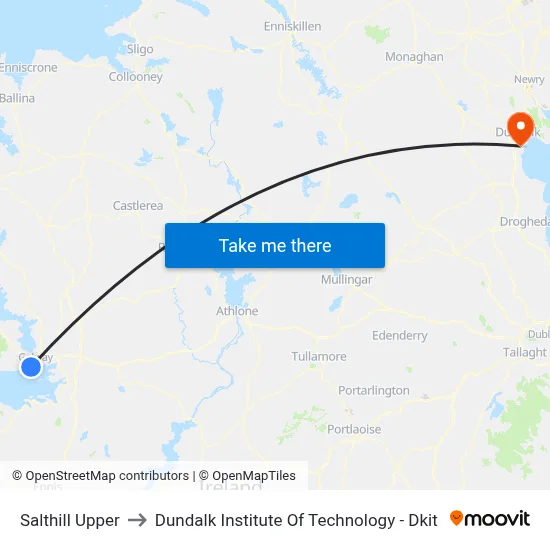 Salthill Upper to Dundalk Institute Of Technology - Dkit map