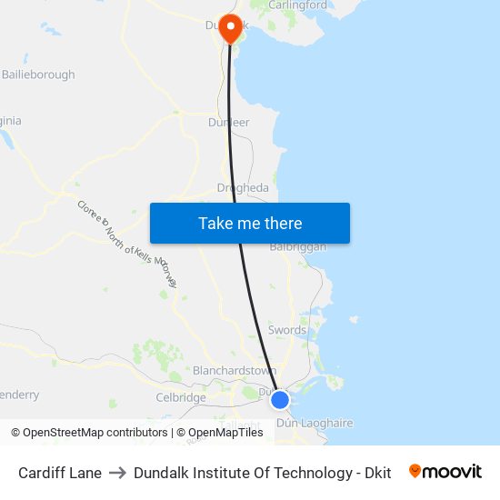 Cardiff Lane to Dundalk Institute Of Technology - Dkit map