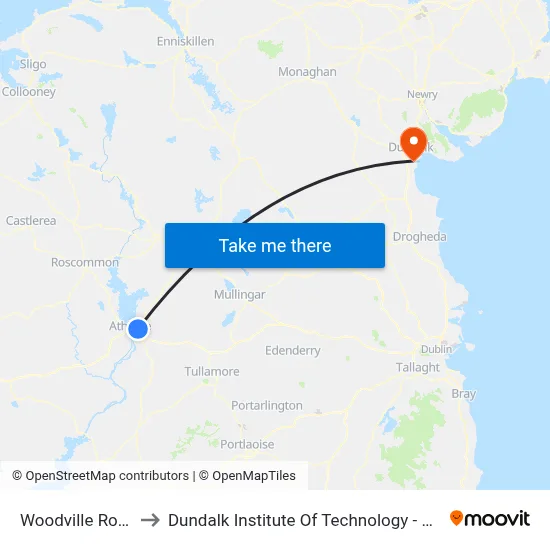 Woodville Road to Dundalk Institute Of Technology - Dkit map