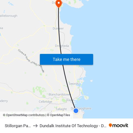 Stillorgan Park to Dundalk Institute Of Technology - Dkit map