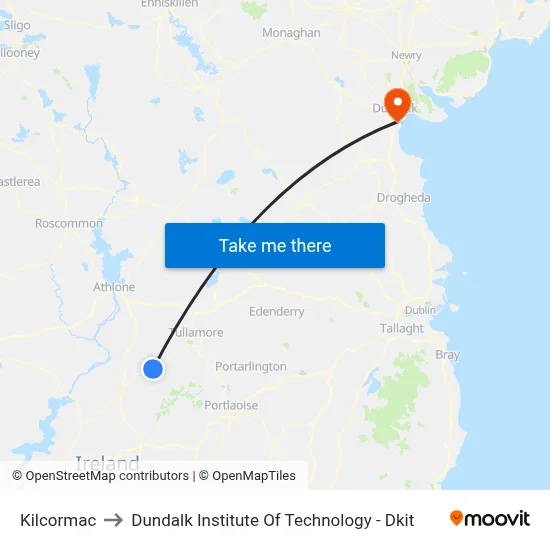 Kilcormac to Dundalk Institute Of Technology - Dkit map