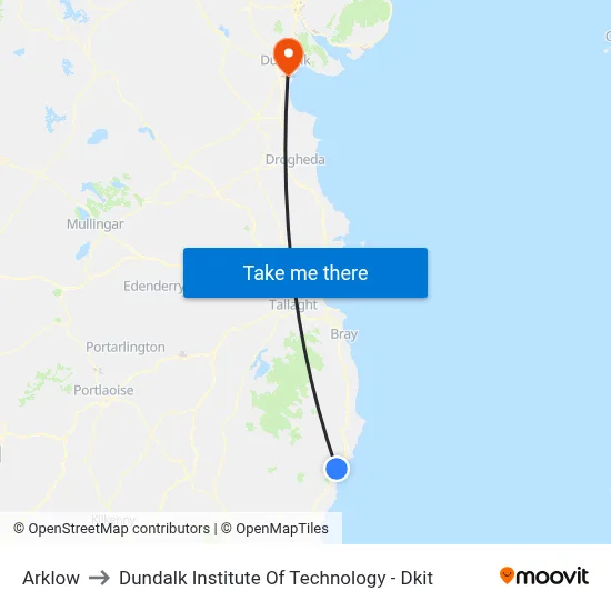 Arklow to Dundalk Institute Of Technology - Dkit map