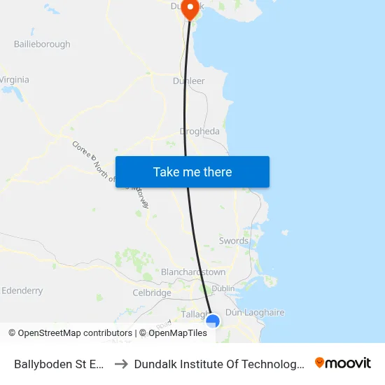 Ballyboden St Endas to Dundalk Institute Of Technology - Dkit map