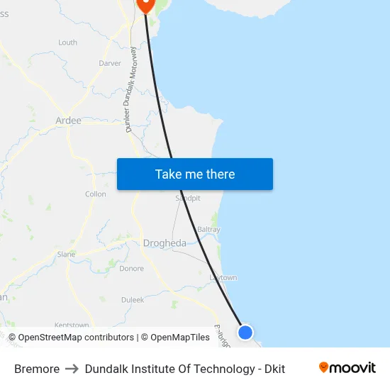 Bremore to Dundalk Institute Of Technology - Dkit map