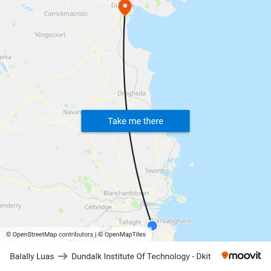 Balally Luas to Dundalk Institute Of Technology - Dkit map