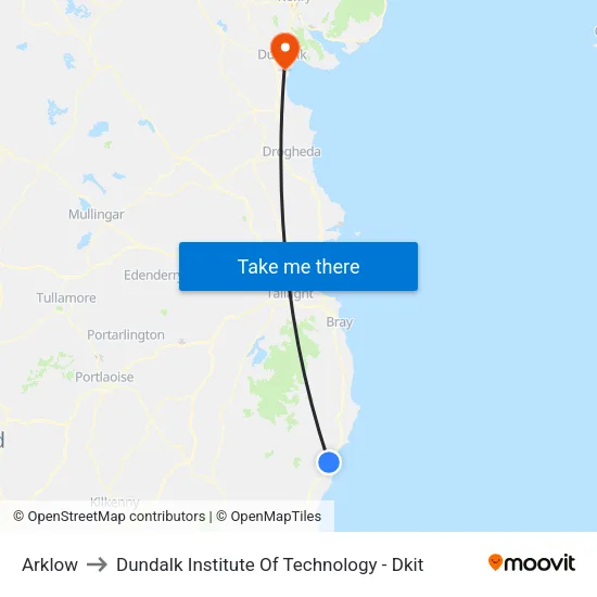 Arklow to Dundalk Institute Of Technology - Dkit map