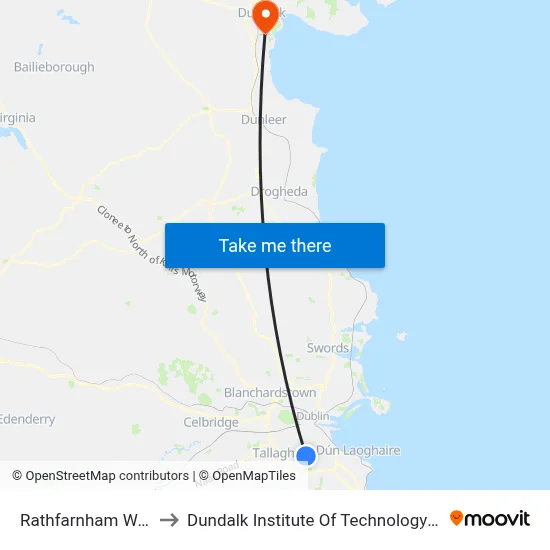 Rathfarnham Wood to Dundalk Institute Of Technology - Dkit map