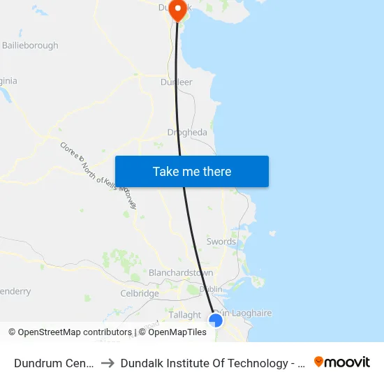 Dundrum Centre to Dundalk Institute Of Technology - Dkit map