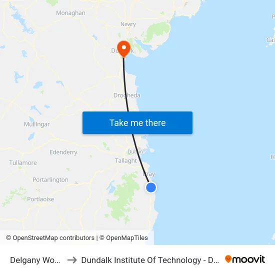 Delgany Wood to Dundalk Institute Of Technology - Dkit map