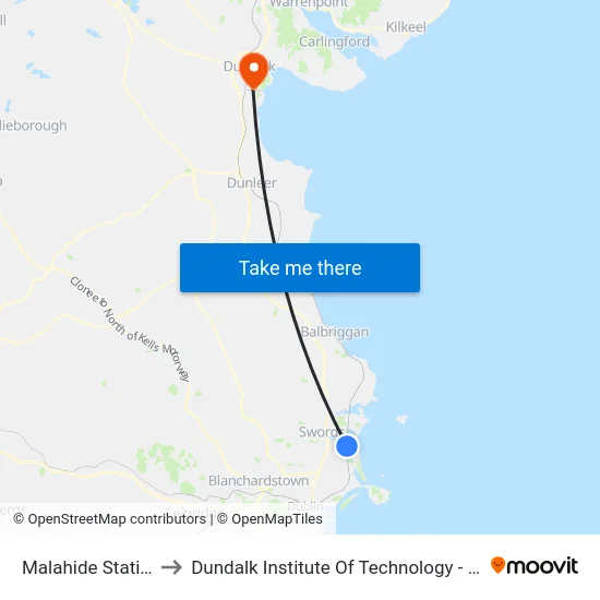 Malahide Station to Dundalk Institute Of Technology - Dkit map