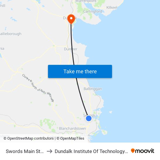 Swords Main Street to Dundalk Institute Of Technology - Dkit map