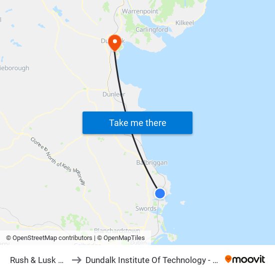 Rush & Lusk Stn to Dundalk Institute Of Technology - Dkit map