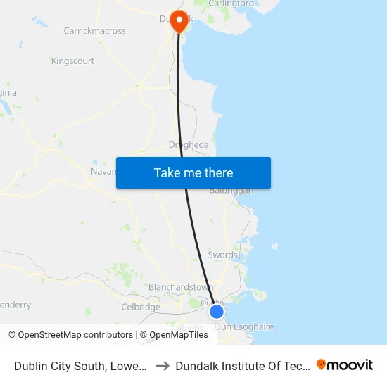 Dublin City South, Lower Mount Street to Dundalk Institute Of Technology - Dkit map