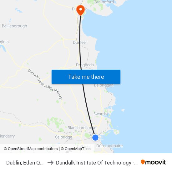 Dublin, Eden Quay to Dundalk Institute Of Technology - Dkit map