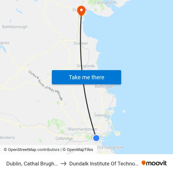 Dublin, Cathal Brugha Street to Dundalk Institute Of Technology - Dkit map