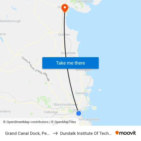Grand Canal Dock, Pearse Street to Dundalk Institute Of Technology - Dkit map