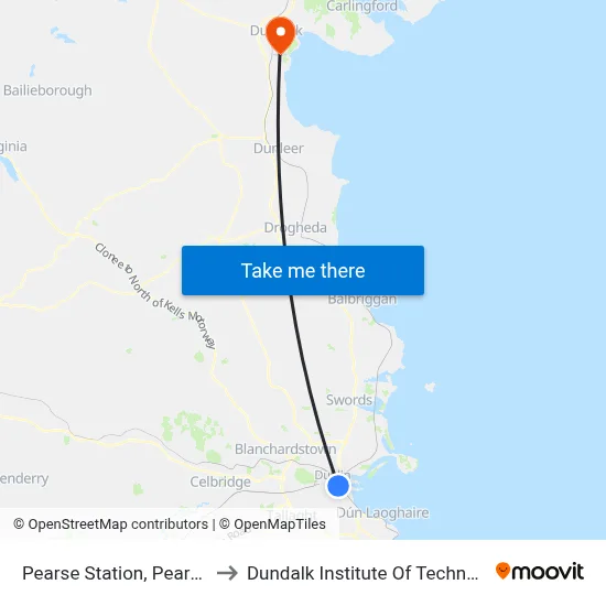 Pearse Station, Pearse Street to Dundalk Institute Of Technology - Dkit map