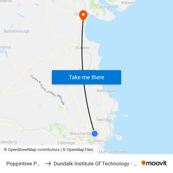 Poppintree Park to Dundalk Institute Of Technology - Dkit map